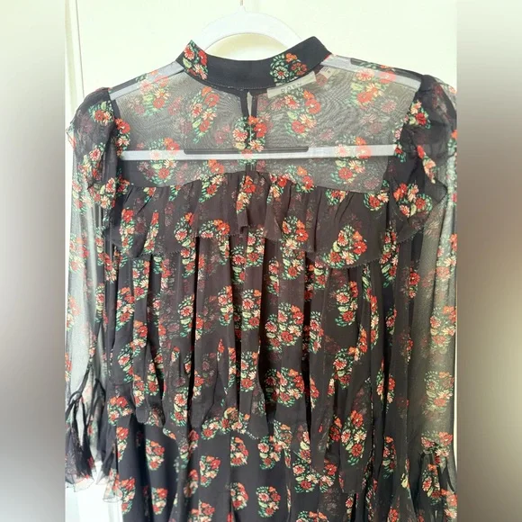 DÔEN Alette Ruffled Tiered Floral-print Silk-georgette Mini Dress - Black size S - Picture 6 of 12